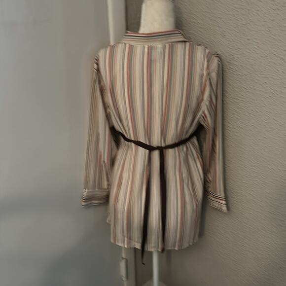 Motherhood Maternity Striped Button Up Tie Belt Elastic Waist Top L Multicolor - Picture 2 of 11